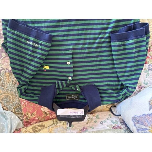 Masters Collection Golf Polo Shirt Men's M Blue Green Stripe 60s 2Ply merch - Picture 7 of 8